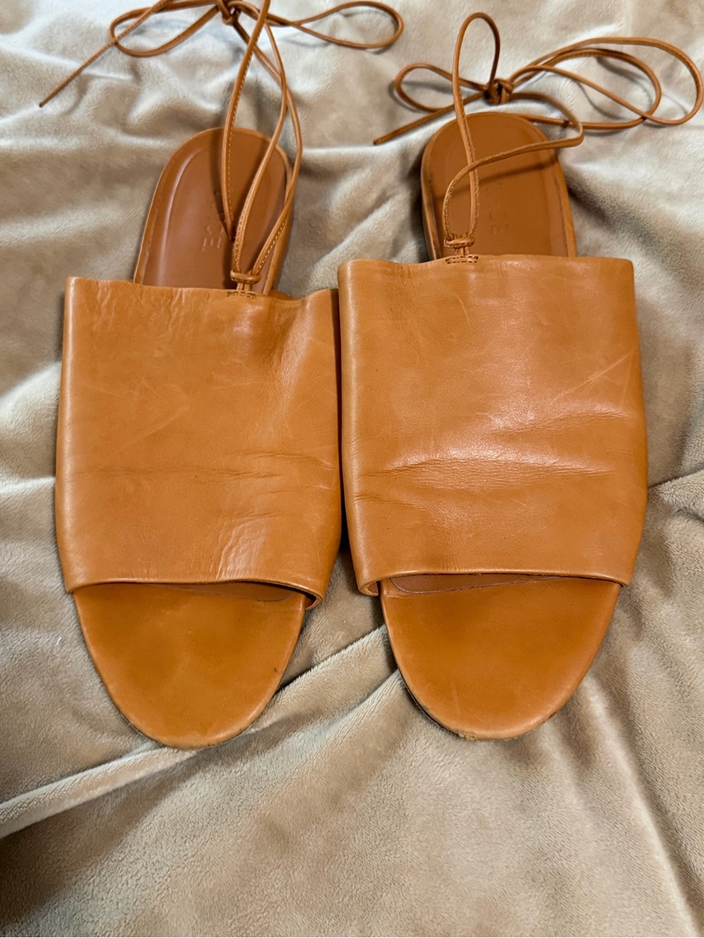 Vince Women’s Leather Damon Flat Lace-Up Slide Sandals Cognac Tan Women’s 39/9 - Picture 2 of 4